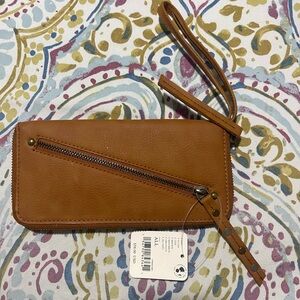 Free People Brown Leather Wristlet /Wallet Vegan